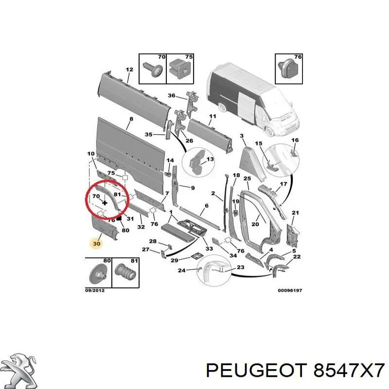 Do koszyka 00008547X7 Peugeot/Citroen Poszerzenie (nakładka) reperaturki tylnego błotnika prawy