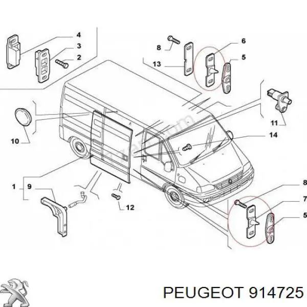 Ogranicznik drzwi przesuwnych, na karoserii górny Peugeot/Citroen 914725 cena, od 10,81 USD