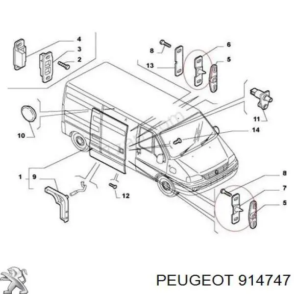 Do koszyka 914747 Peugeot/Citroen Ogranicznik drzwi przesuwnych, na karoserii górny