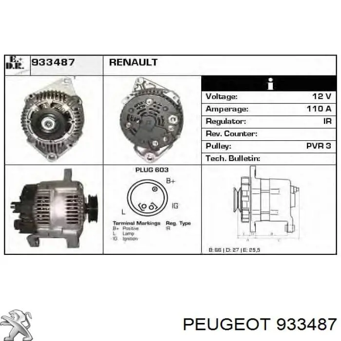 Alternator Peugeot/Citroen 933487 cena, od 67,87 USD