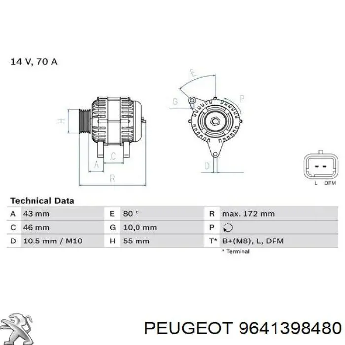 Alternator Peugeot/Citroen 9641398480 cena, od 93,64 USD