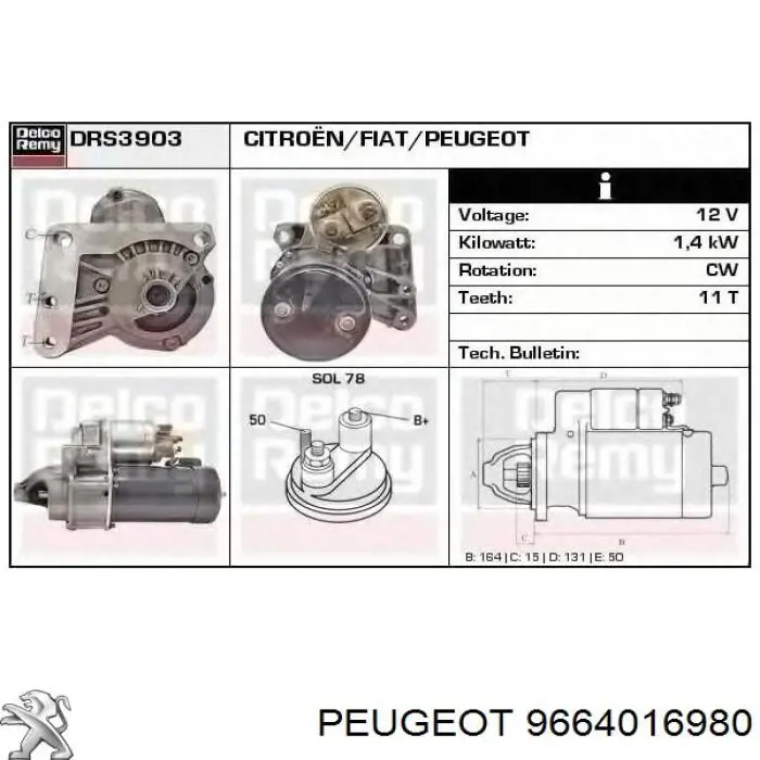 Rozrusznik Peugeot/Citroen 9664016980 cena, od 52,78 USD