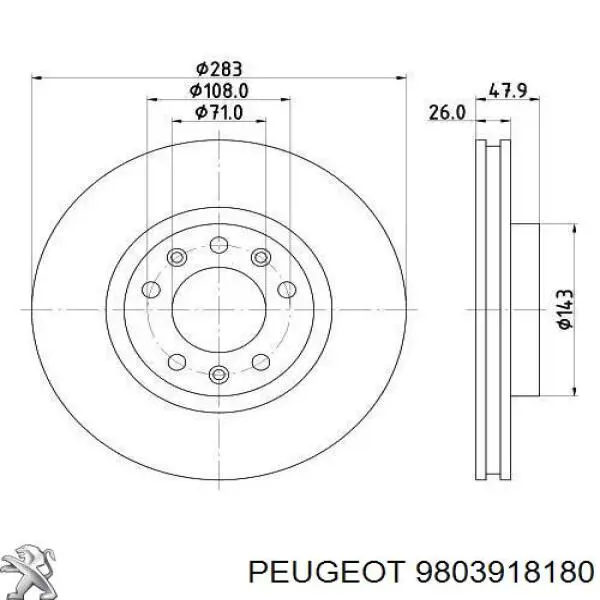 9803918180 Peugeot/Citroen Tarcza hamulcowa przednia