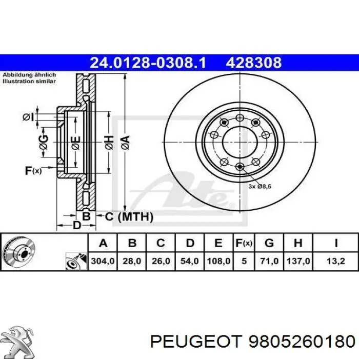 Do koszyka 9805260180 Peugeot/Citroen Tarcza hamulcowa przednia