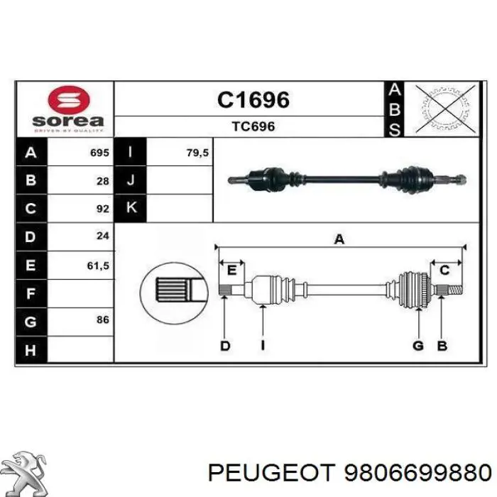 Półoś napędowa przednia lewa Opel 9806699880 cena, od 113,64 USD