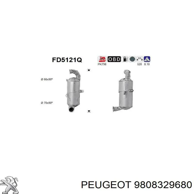 Konwerter-katalizator Peugeot/Citroen 9808329680 cena, od 473,31 USD