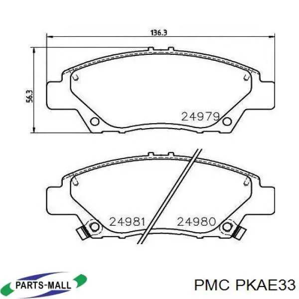PKAE33 Parts-Mall Okładziny (klocki) do hamulców tarczowych tylne