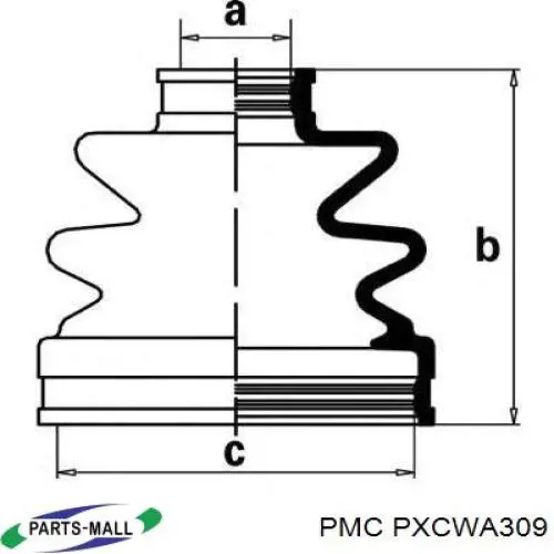 Do koszyka PXCWA309 Parts-Mall Osłona przegubu homokinetycznego półosi przedniej wewnętrzna