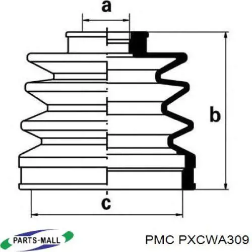 Do koszyka PXCWA309 Parts-Mall Osłona przegubu homokinetycznego półosi przedniej wewnętrzna
