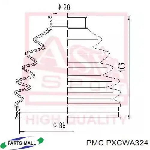 Osłona przegubu homokinetycznego półosi przedniej zewnętrzna Parts-Mall PXCWA324 cena, od 12,86 USD