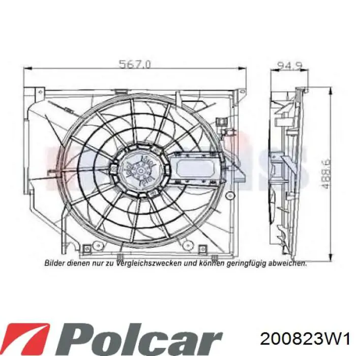 Dyfuzor chłodnicy, w komplecie z silnikiem i wirnikiem 200823W1 Polcar