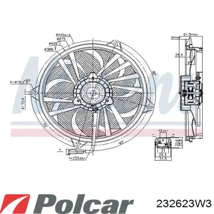 Wentylator elektryczny układu chłodzenia kompletny (silnik+wirnik) Polcar 232623W3 cena, od 74,27 USD