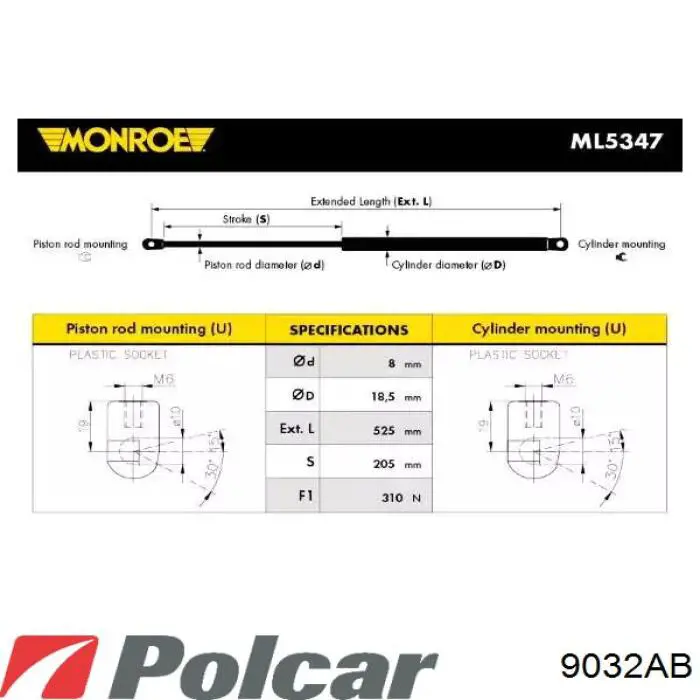Amortyzator klapy bagażnika (3/5 drzwi-tylnych) GS0343 Magneti Marelli