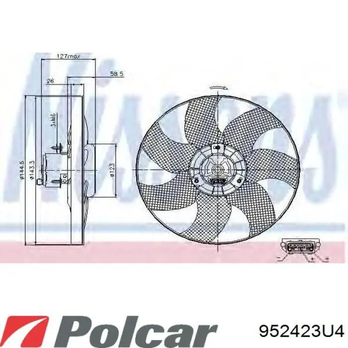 Wentylator elektryczny układu chłodzenia kompletny (silnik+wirnik) Polcar 952423U4 cena, od 63,62 USD