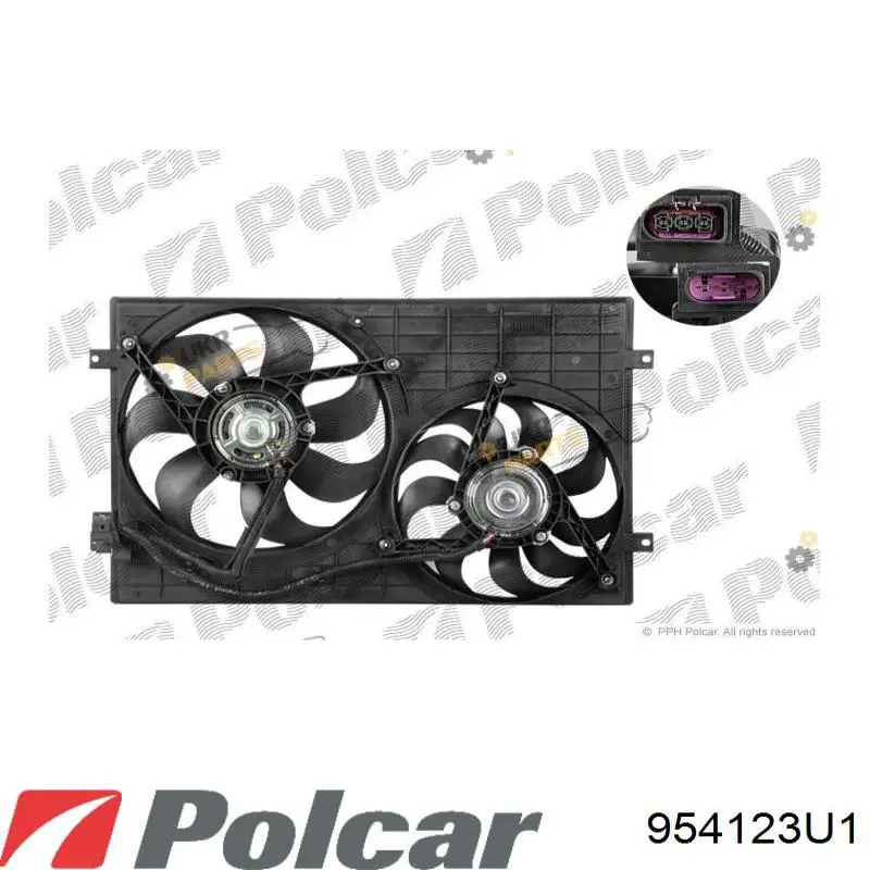 Do koszyka 954123U1 Polcar Wentylator elektryczny układu chłodzenia, kompletny (silnik+wirnik) prawy