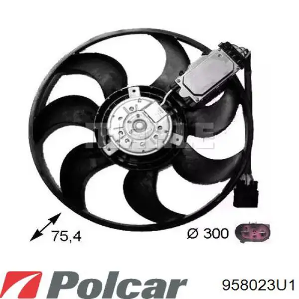 Wentylator elektryczny układu chłodzenia, kompletny (silnik+wirnik) lewy 958023U1 Polcar