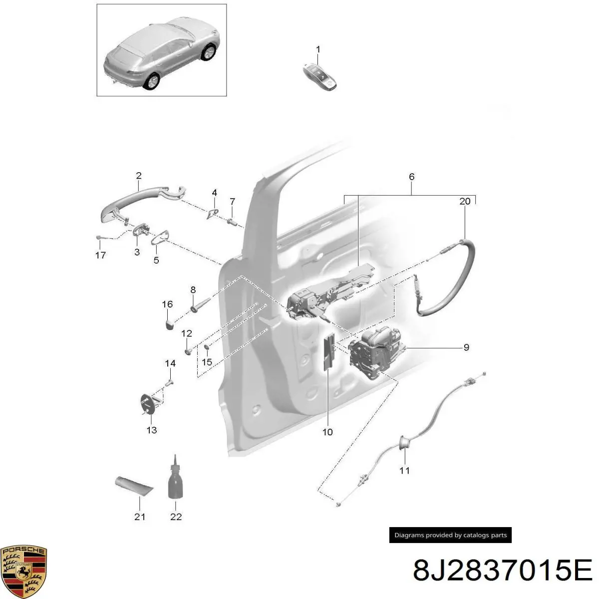 8J2837015E Porsche zamek drzwi przednich lewych