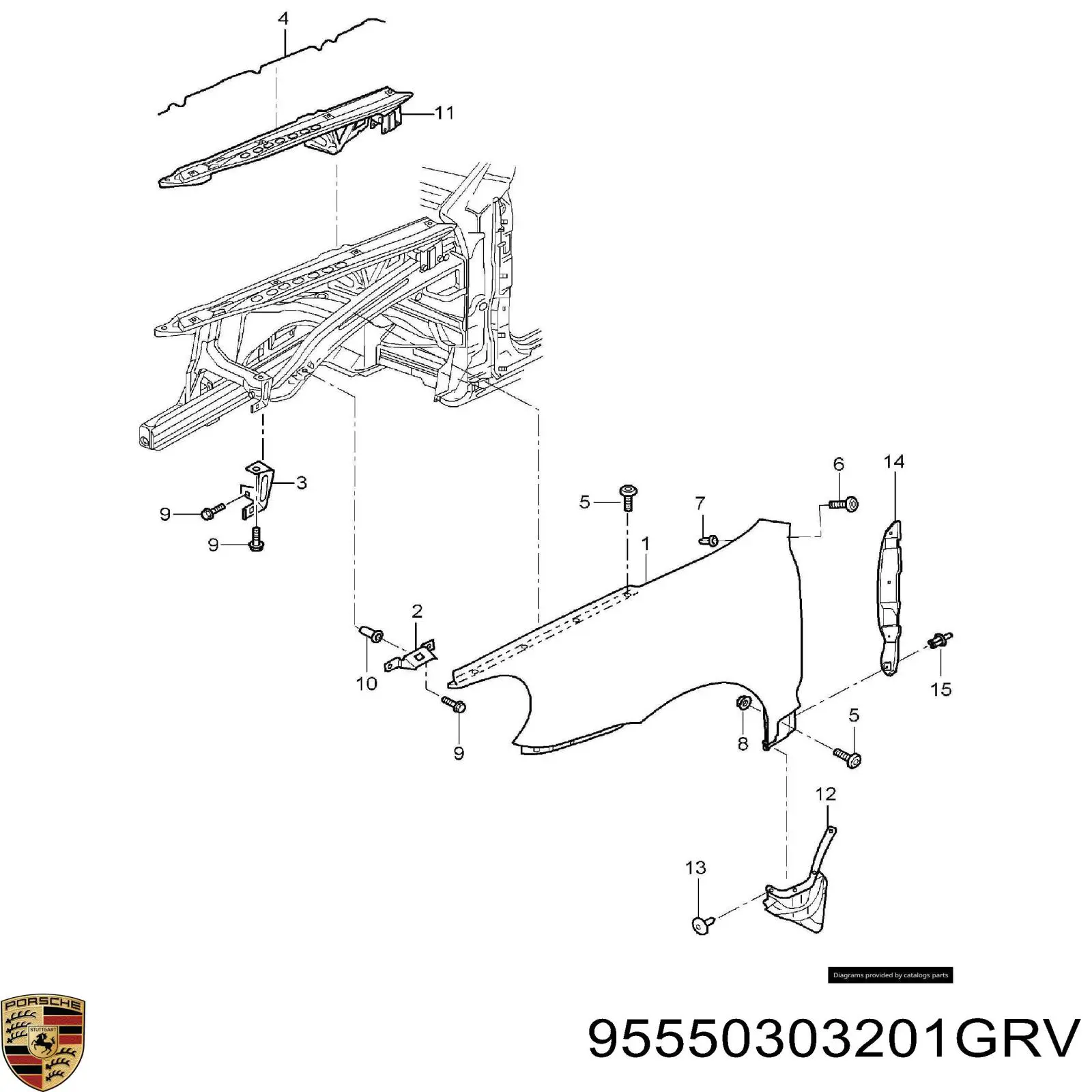 Błotnik przedni prawy do Porsche Cayenne  955