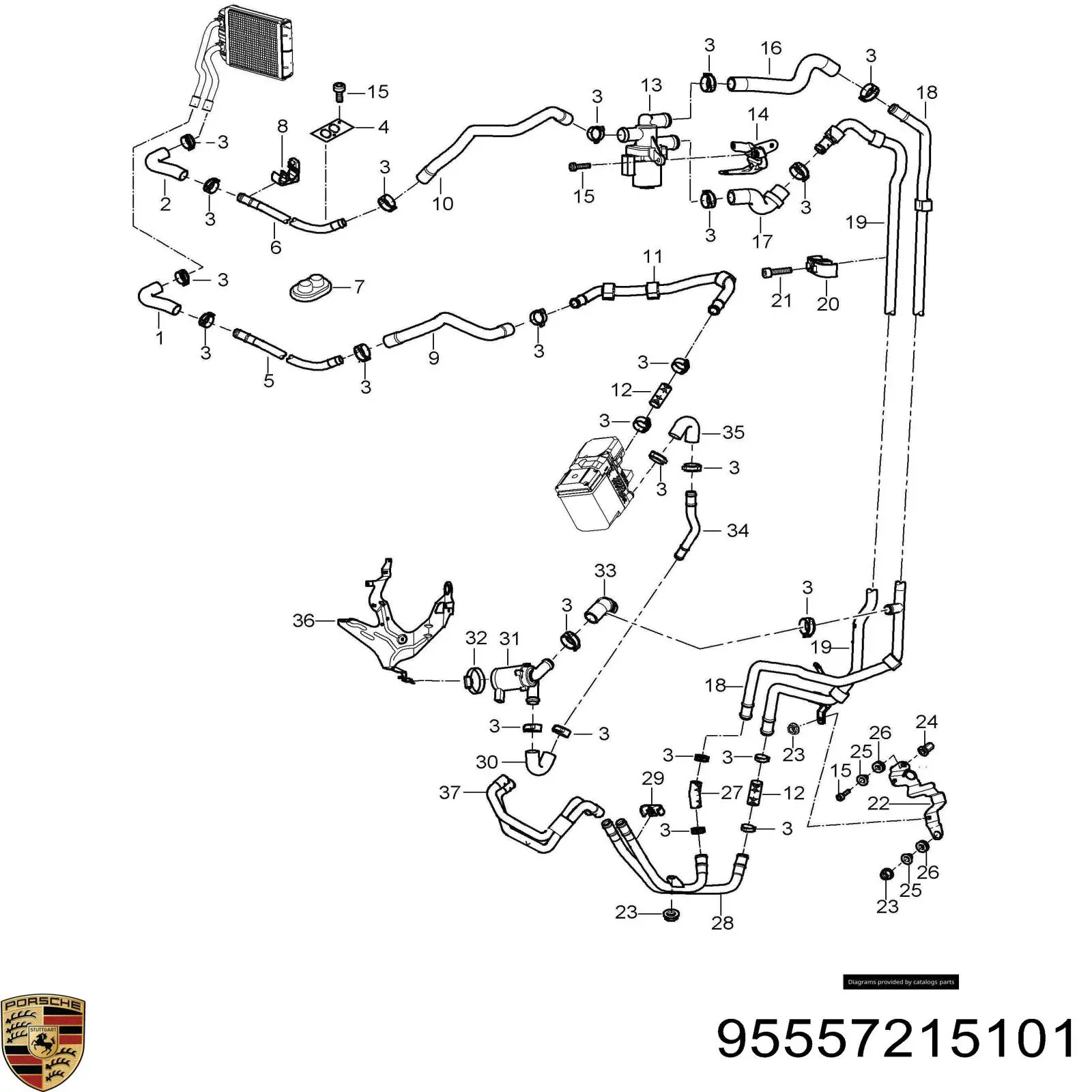 Zawór nagrzewnicy (ogrzewacza) Porsche 95557215101 cena, od 120,87 USD