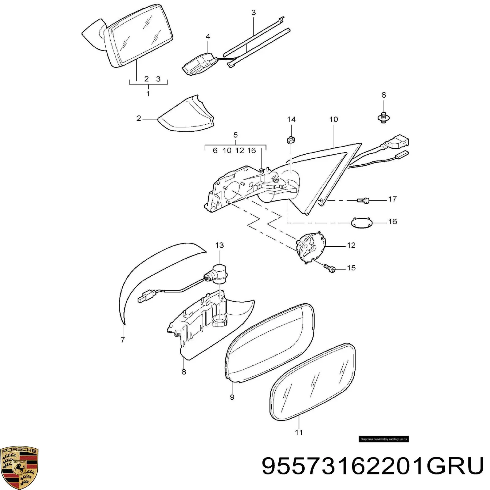 95573162201GRU Porsche nakładka (pokrywa lusterka wstecznego prawa)