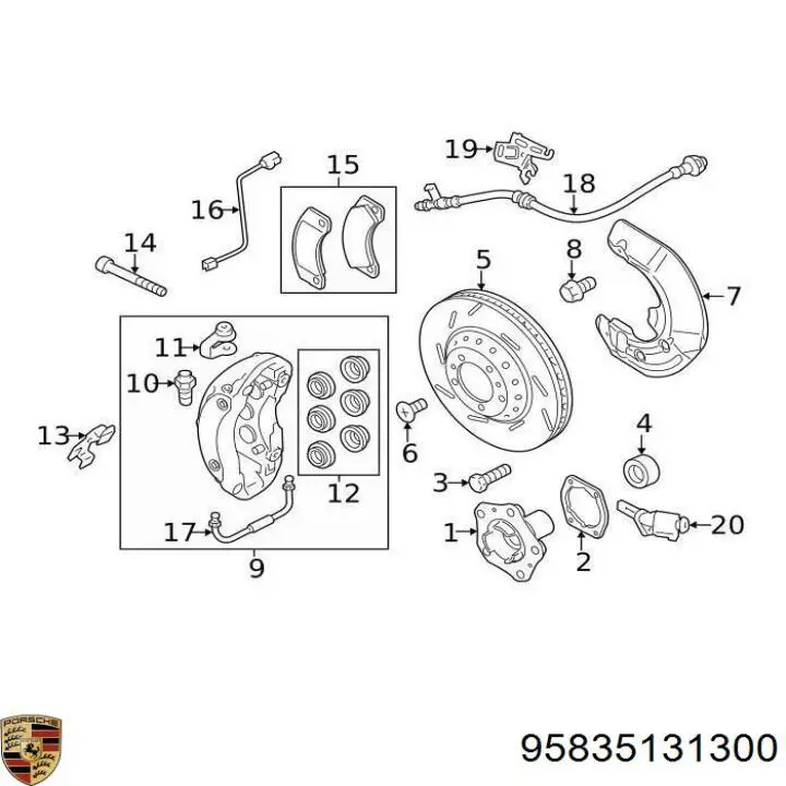 95835131300 Porsche Zestaw naprawczy zacisku hamulcowego przedniego