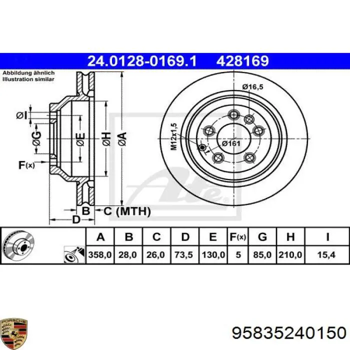 Tarcza hamulcowa tylna Porsche 95835240150 cena, od 98,13 USD