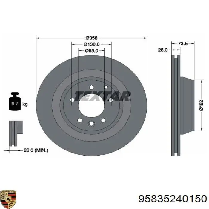 Do koszyka 95835240150 Porsche Tarcza hamulcowa tylna