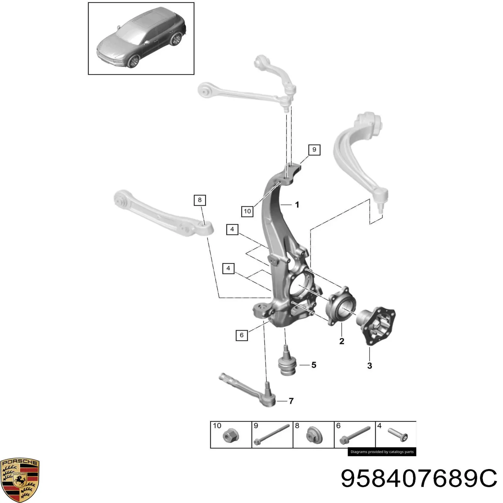 958407689C Porsche Sworzeń wahacza dolny