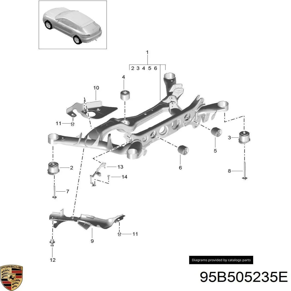 Do koszyka 95B505235E Porsche Korpus osi tylnej