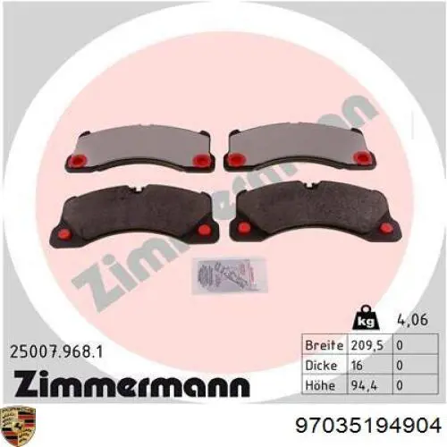 Klocki hamulcowe przednie tarczowe Porsche 97035194904 cena, od 82,07 USD