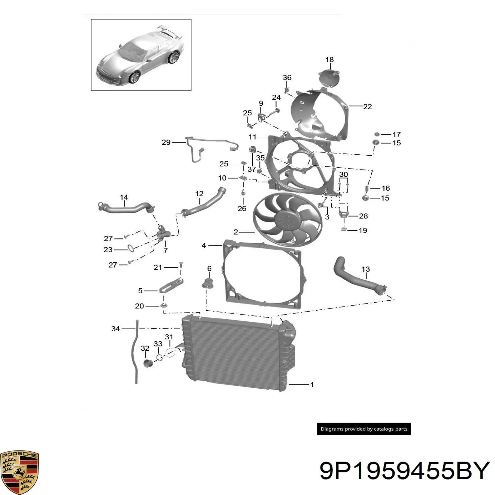 Wentylator elektryczny układu chłodzenia kompletny (silnik+wirnik) do Porsche Cayman  982