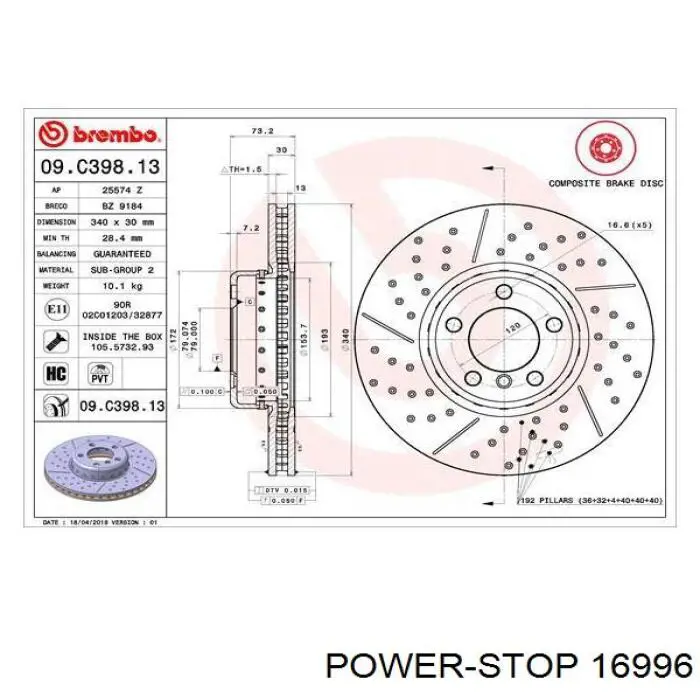 16996 Power Stop Okładziny (klocki) do hamulców tarczowych tylne