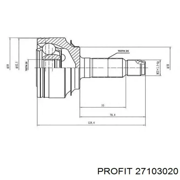 Przegub homokinetyczny przedni zewnętrzny Profit 27103020 cena, od 47,21 USD