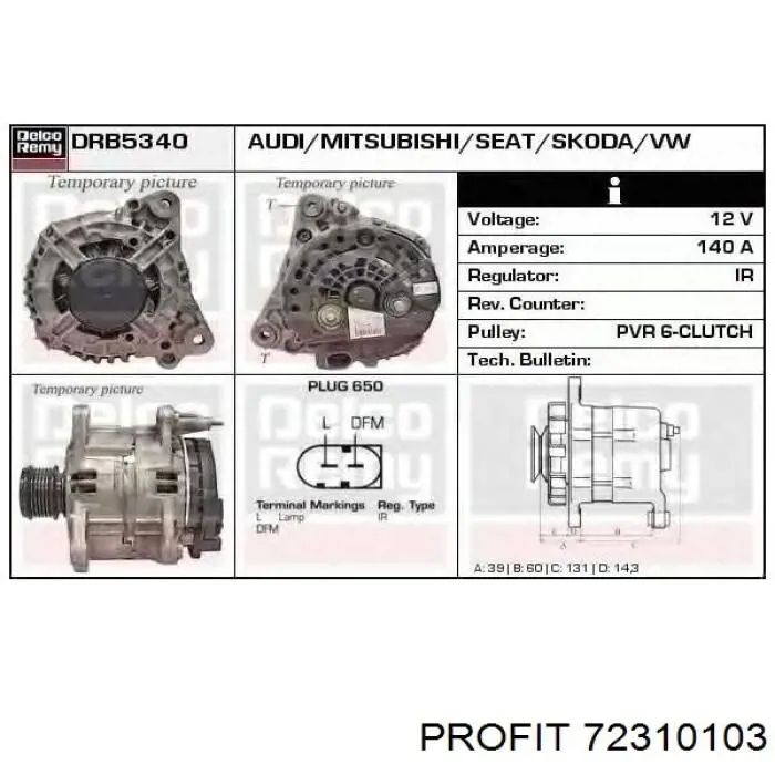 Regulator alternatora (przekaźnik ładowania) Profit 72310103