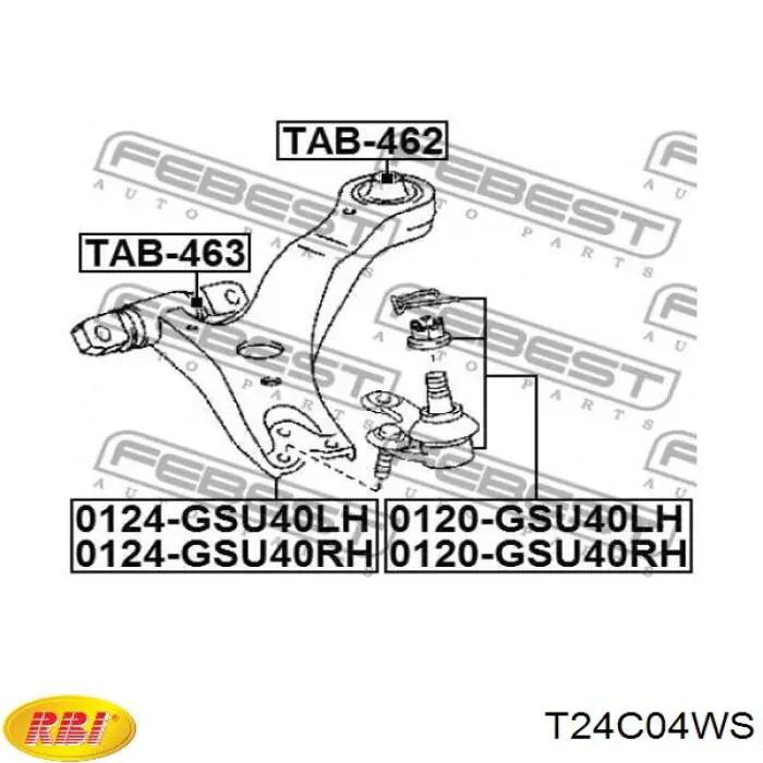 Silentblock przedniego wahacza dolnego T24C04WS RBI