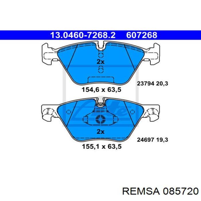 Klocki hamulcowe przednie tarczowe Remsa 085720 cena, od 38,07 USD
