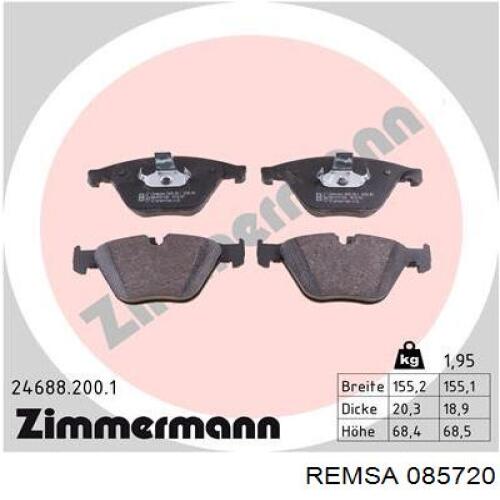 Do koszyka 085720 Remsa Klocki hamulcowe przednie tarczowe