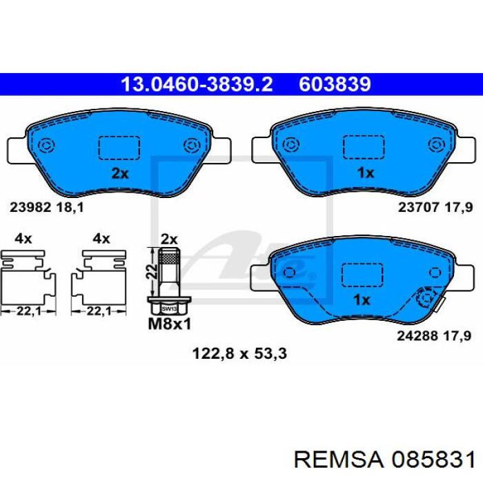 Klocki hamulcowe przednie tarczowe Remsa 085831 cena, od 25,44 USD
