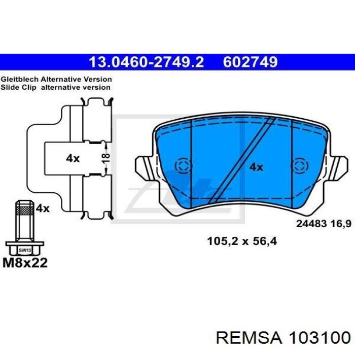 Do koszyka 103100 Remsa Okładziny (klocki) do hamulców tarczowych tylne