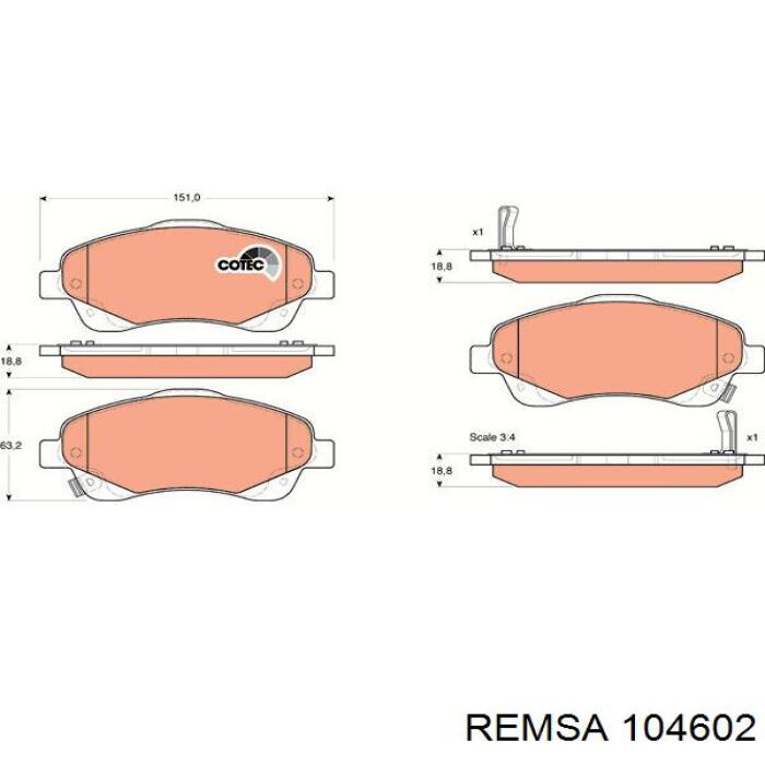 Do koszyka 104602 Remsa Klocki hamulcowe przednie tarczowe