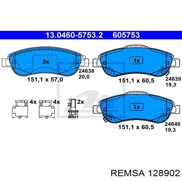 Klocki hamulcowe przednie tarczowe Remsa 128902 cena, od 27,69 USD