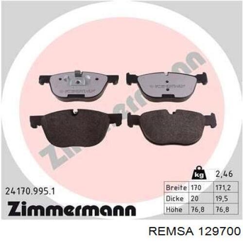 Do koszyka 129700 Remsa Klocki hamulcowe przednie tarczowe