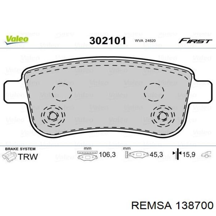 Okładziny (klocki) do hamulców tarczowych tylne Remsa 138700 cena, od 36,61 USD