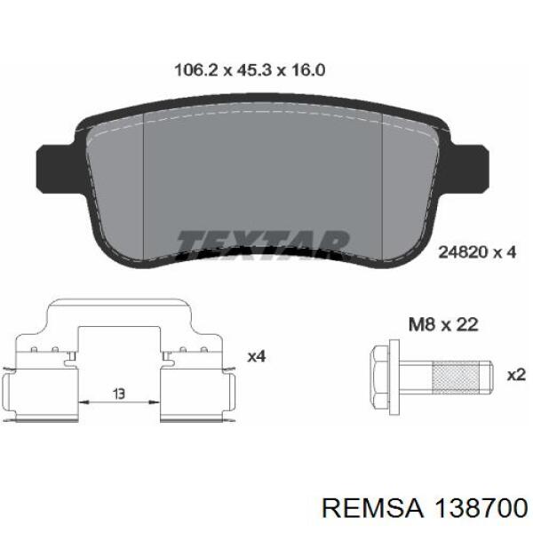 Do koszyka 138700 Remsa Okładziny (klocki) do hamulców tarczowych tylne