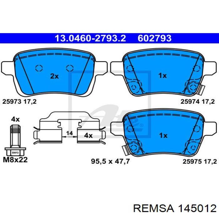 Okładziny (klocki) do hamulców tarczowych tylne Remsa 145012 cena, od 25,93 USD