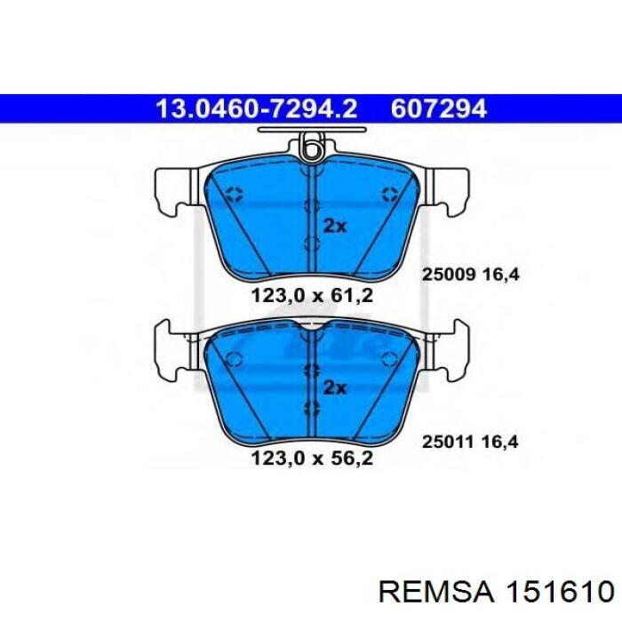 Okładziny (klocki) do hamulców tarczowych tylne Remsa 151610 cena, od 27,73 USD