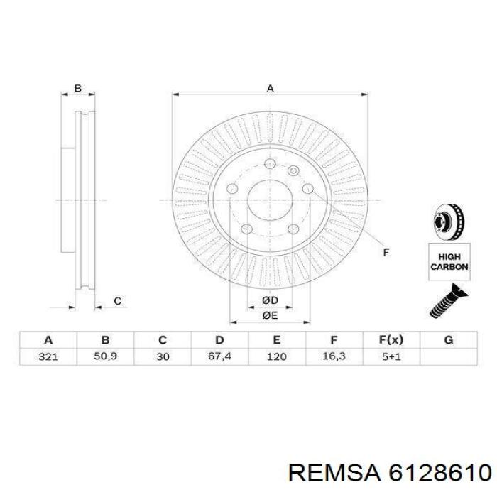 Do koszyka 6128610 Remsa Tarcza hamulcowa przednia