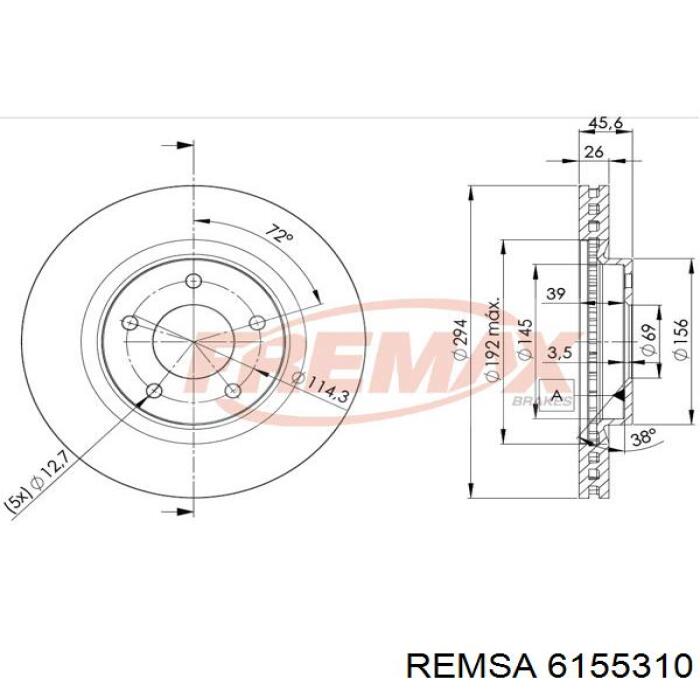 Tarcza hamulcowa przednia Remsa 6155310 cena, od 48,91 USD