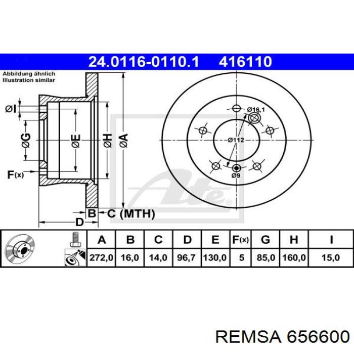 Do koszyka 656600 Remsa Tarcza hamulcowa tylna