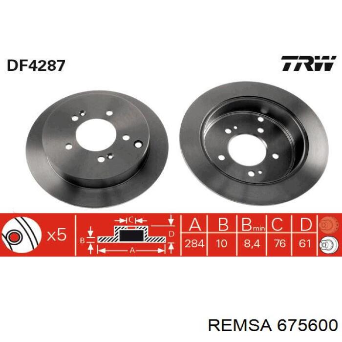 Do koszyka 675600 Remsa Tarcza hamulcowa tylna